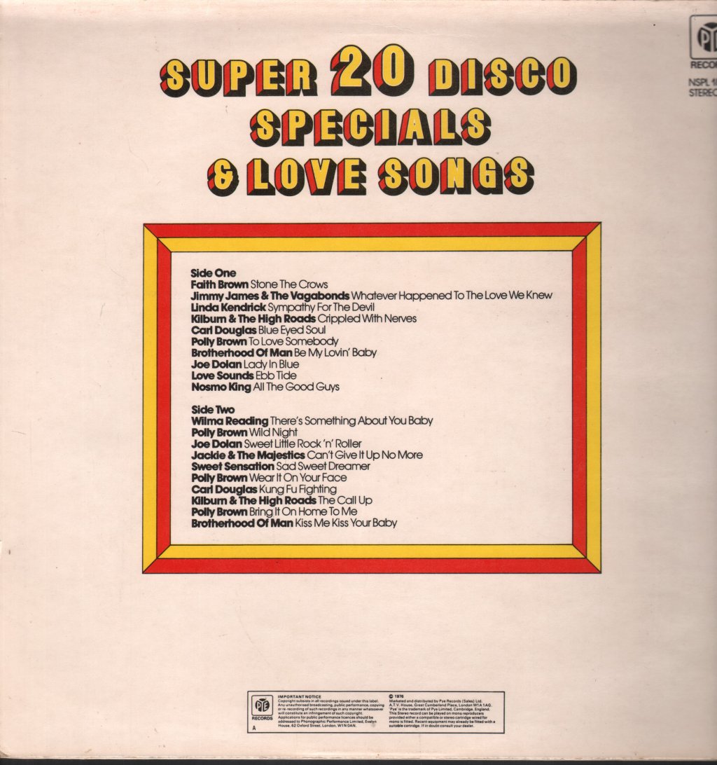 Various Artists - Super 20 Disco Specials And Love Songs - Lp