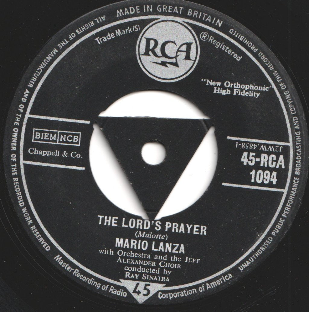 Mario Lanza - Lord's Prayer / I'll Walk With God - 7 Inch