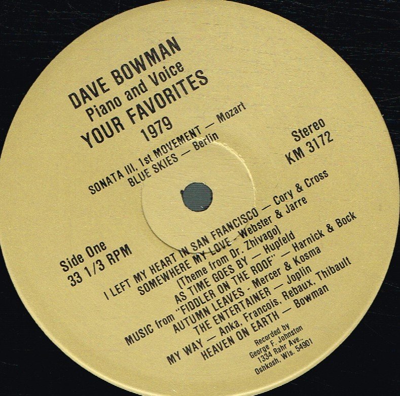 Dave Bowman - Piano and Voice Your Favorites - Lp