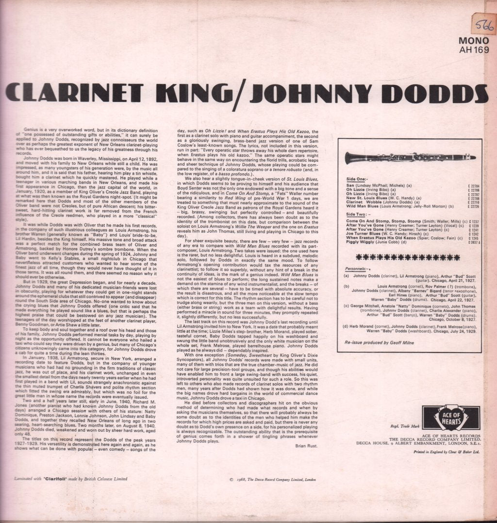 Johnny Dodds - Clarinet King - Lp
