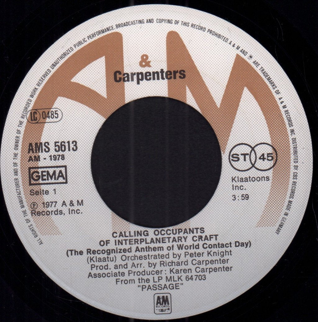 Carpenters - Calling Occupants Of Interplanetary Craft - 7 Inch