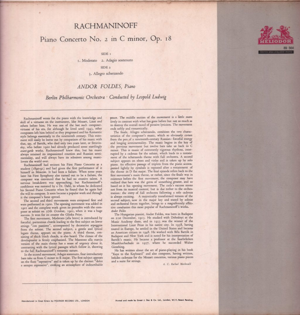 Andor Foldes / Berlin Philharmonic Orchestra - rachmaninoff Piano Concerto No. 2 In C Minor, Op.18 - Lp