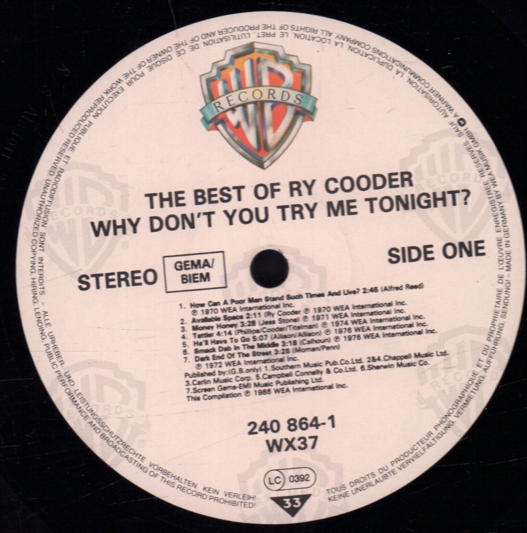 Ry Cooder - Why Don't You Try Me Tonight - Lp