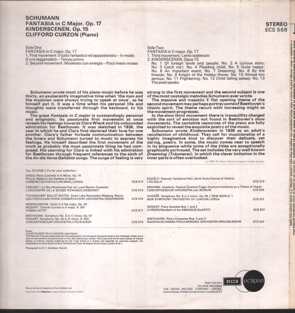 Clifford Curzon - Schumann - Fantasia In C Major / Kinderscenen - Lp