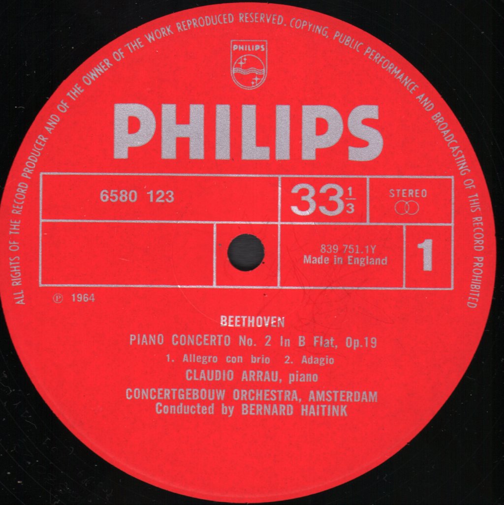 Claudio Arrau / Bernard Haitink / Concertgebouw Orchestra, Amsterdam - Beethoven - Piano Concerto No. 2, Op. 19; Piano Sonata, Op. 2 No. 1 - Lp