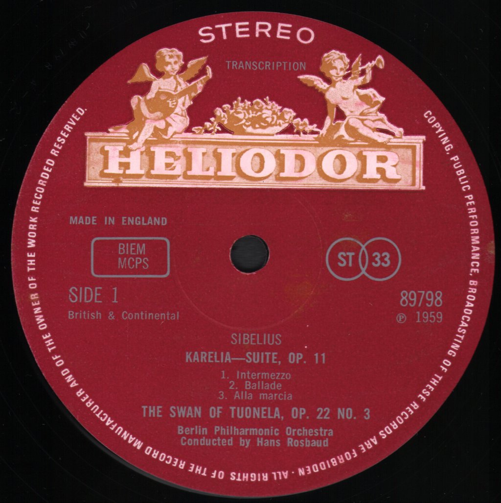 Berlin Philharmonic Orchestra / Hans Rosbaud - Sibelius - Karelia-Suite / The Schwan of Tuonela / Tapiola / Bolero - Lp