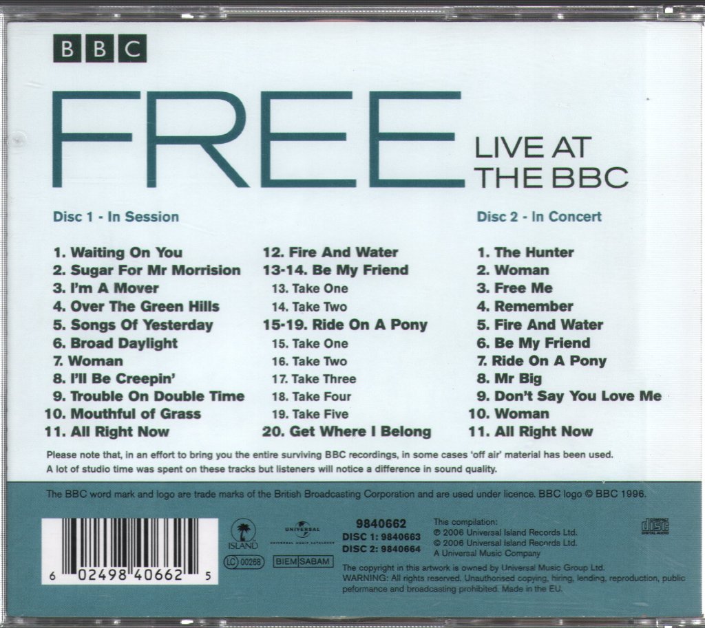 Free - Live At The BBC - Double Cd