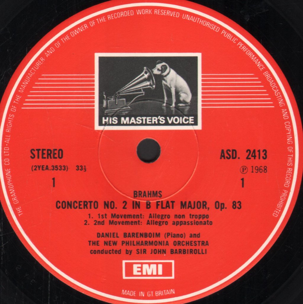 Daniel Barenboim / New Philharmonia / Sir John Barbirolli - Brahms - Piano Concerto No.2 In B Flat - Lp