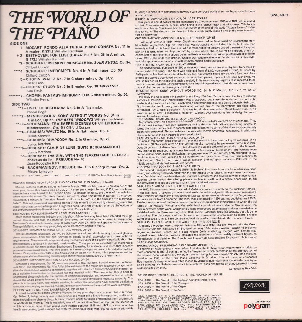 Various Artists - World Of The Piano - Lp