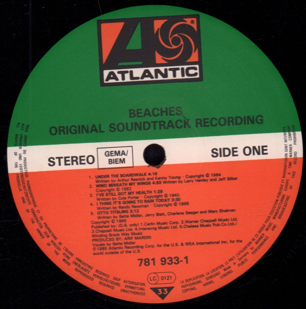 Bette Midler - Beaches Original Soundtrack Recording - Lp