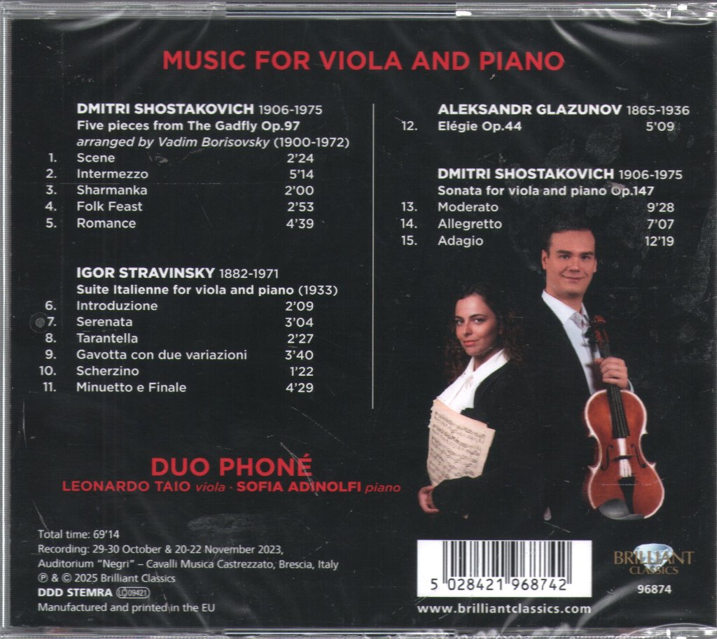 Dmitri Shostakovich - Music For Viola And Piano - Cd