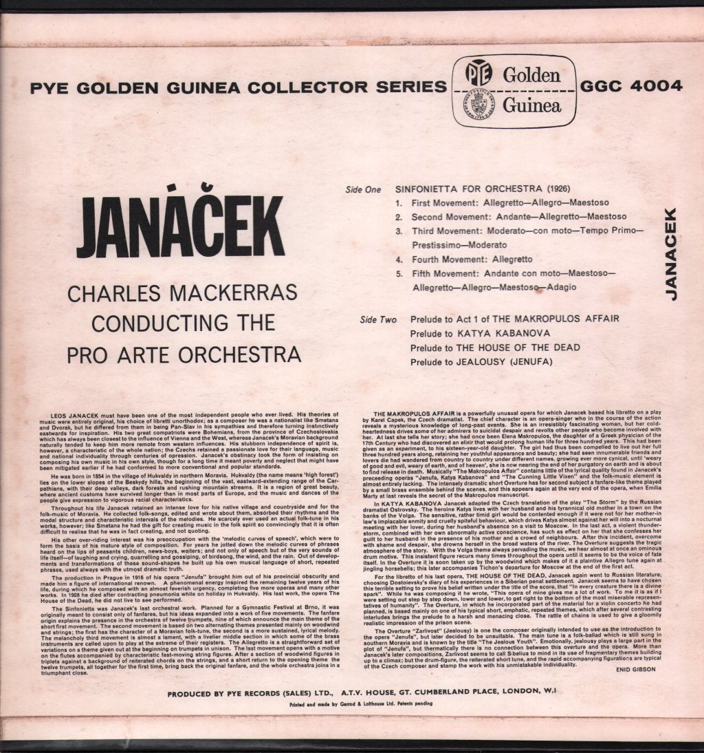 Charles Mackerras / Pro Arte Orchestra - Janacek - Sinfonietta For Orchestra / Operatic Preludes - Lp