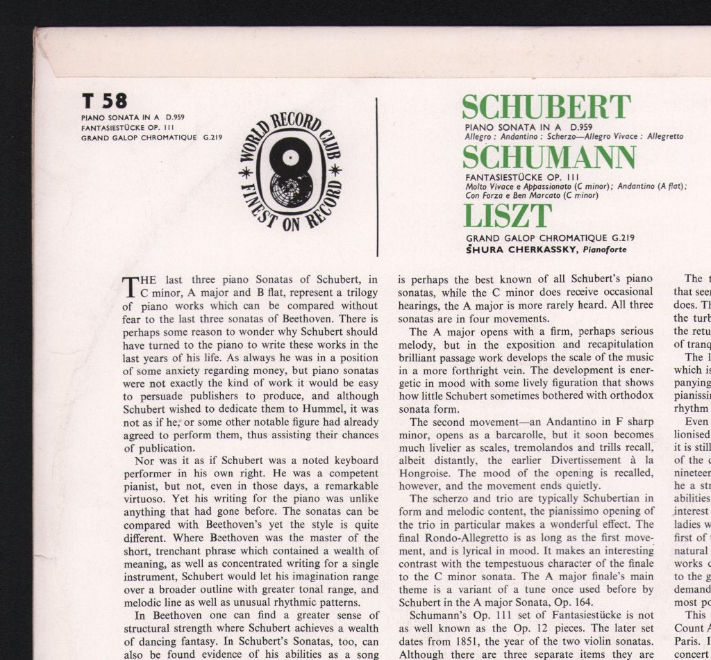 Shura Cherkassky - Schubert - Schumann - Liszt - Lp