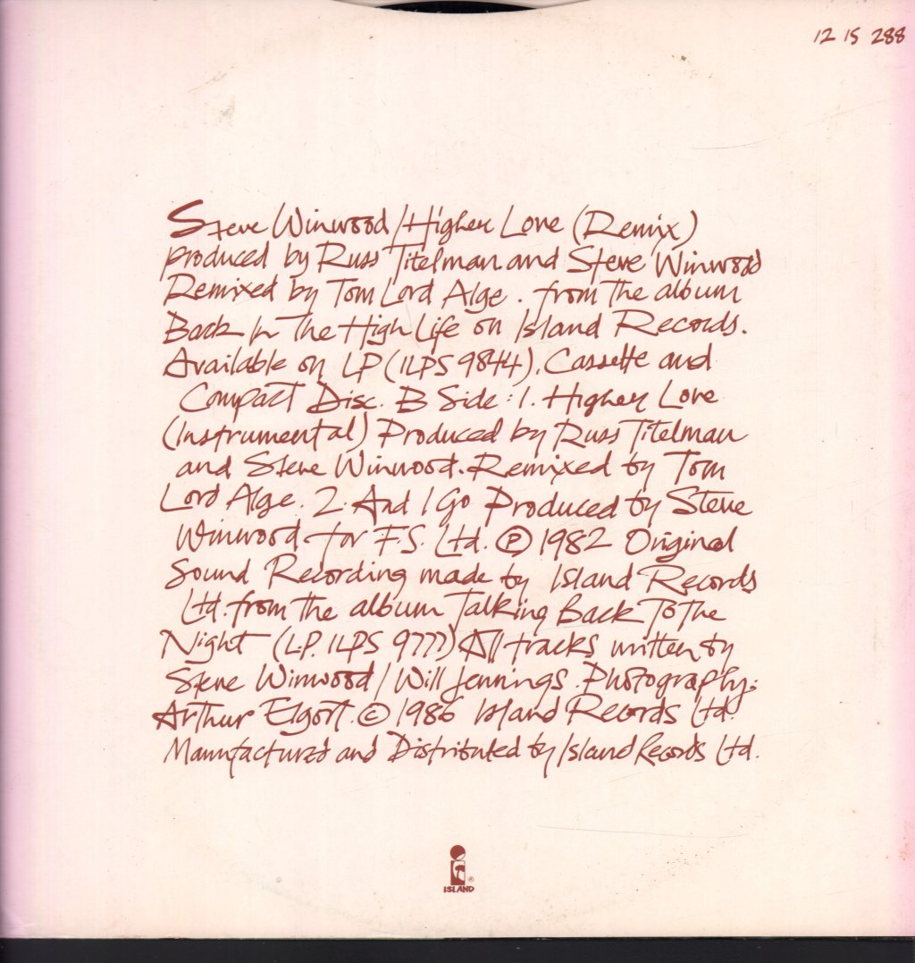 Steve Winwood - Higher Love - 12 Inch
