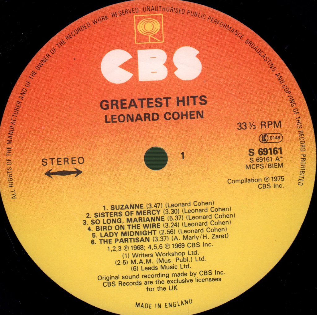 Leonard Cohen - Greatest Hits - Lp