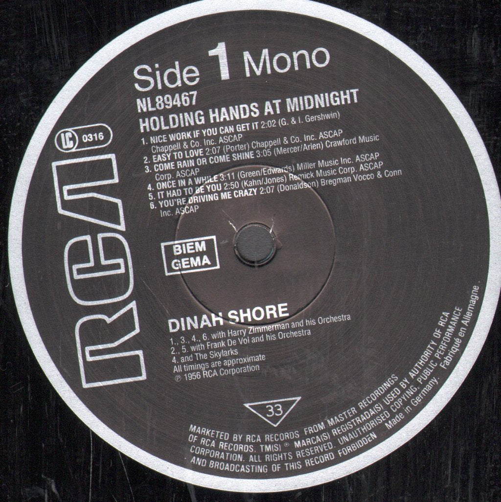 Dinah Shore - Holding Hands At Midnight - Lp