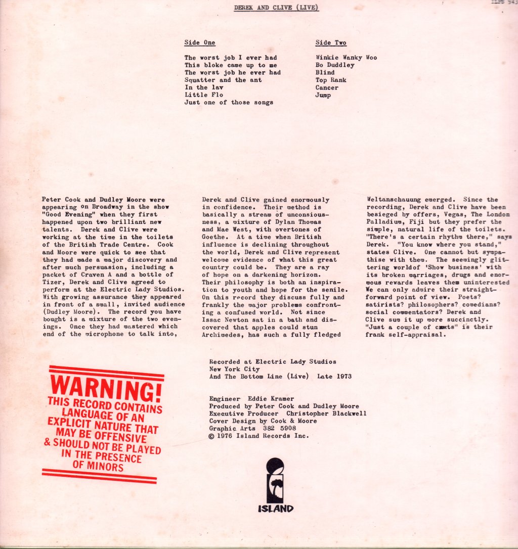 Peter Cook And Dudley Moore - Derek And Clive Live - Lp