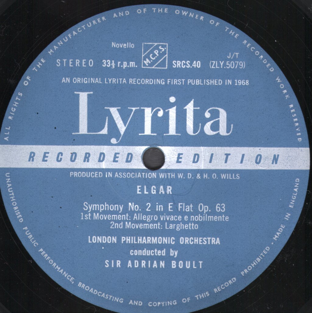Sir Adrian Boult - Elgar - Symphony No.2 In E Flat - Lp