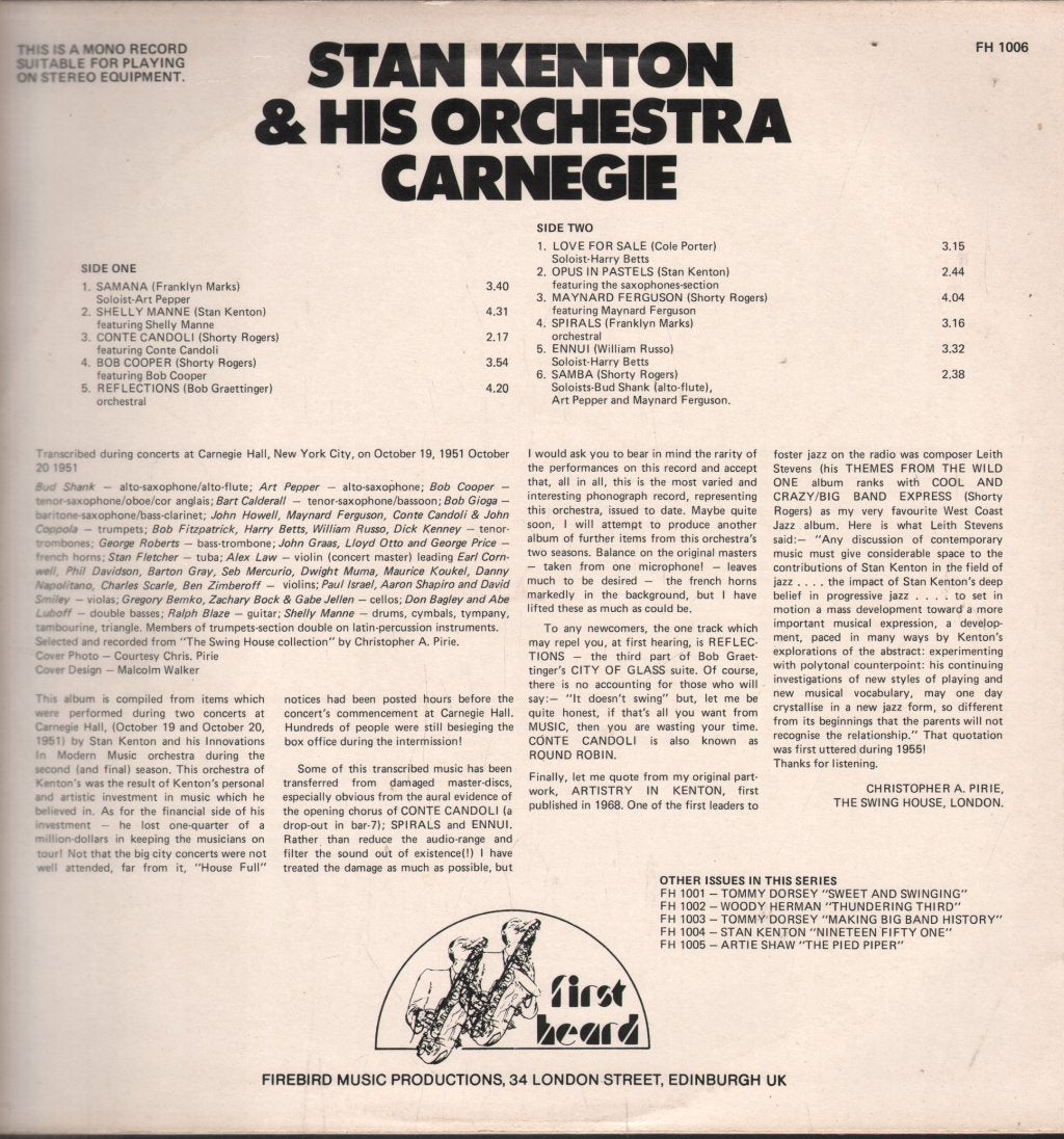 Stan Kenton And His Orchestra - Carnegie - Lp