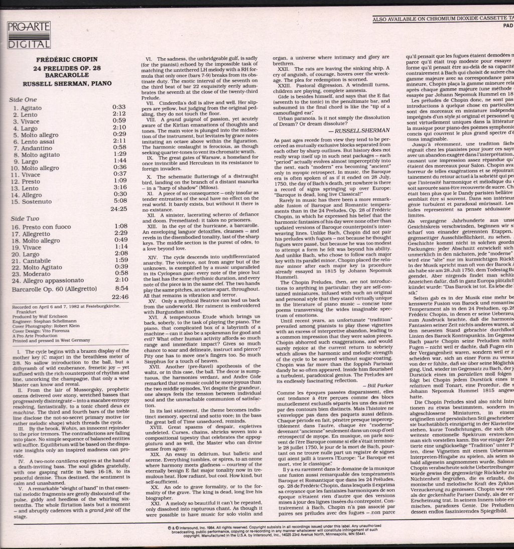 Russell Sherman - Chopin - 24 Preludes - Lp