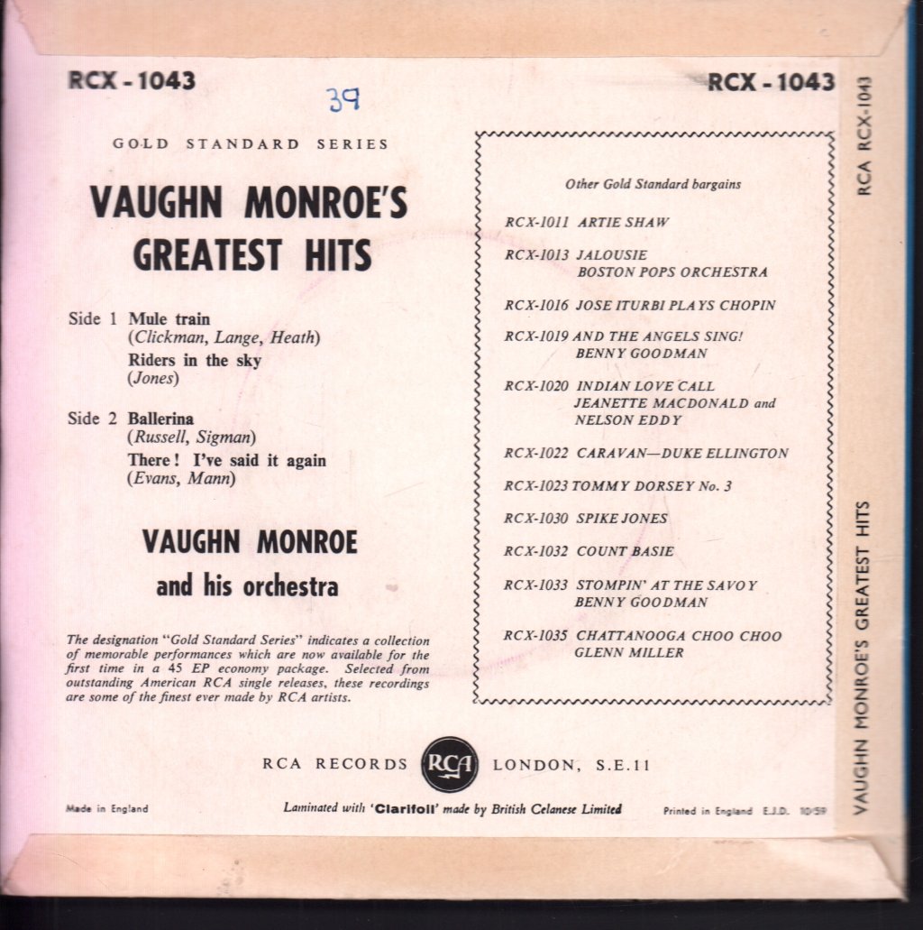 Vaughn Monroe And His Orchestra - Vaughn Monroe's Greatest Hits - 7 Inch
