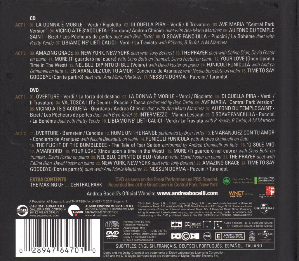 Andrea Bocelli - Concerto: One Night In Central Park - Cd
