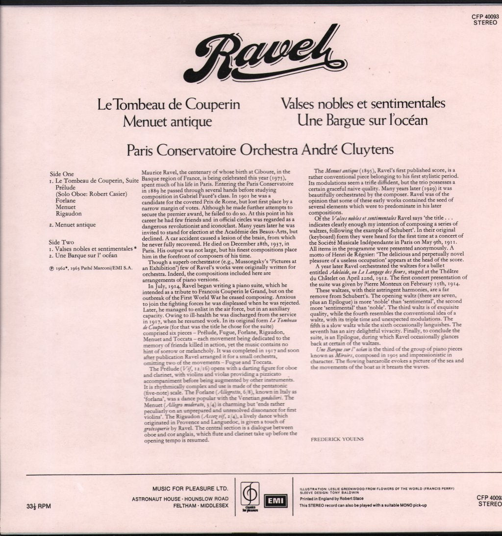 Andre Cluytens / Paris Conservatoire Orchestra - Ravel - Le Tombeau De Couperin - Valses Nobles Et Sentimentales - Lp