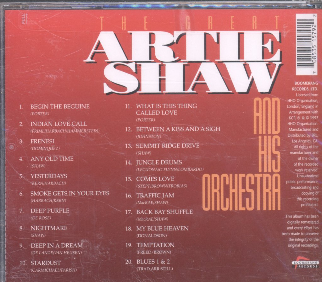Artie Shaw - Great Artie Shaw And His Orchestra - Cd