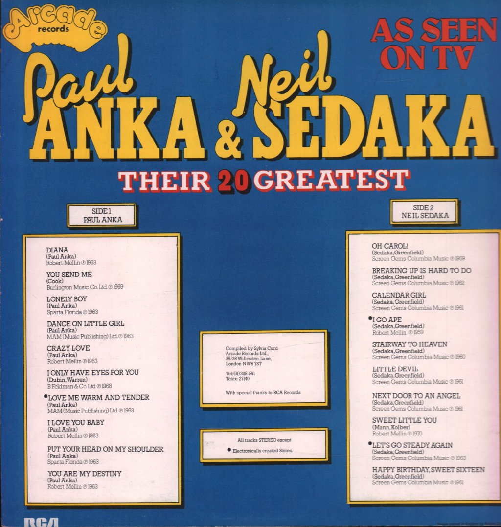 Paul Anka/Neil Sedaka - Their 20 Greatest - Lp