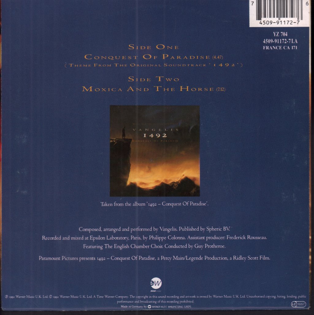 Vangelis - Conquest Of Paradise - 7 Inch