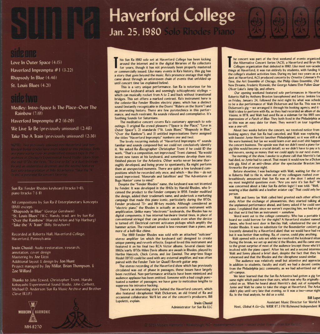 Sun Ra - Haverford College, Jan. 25, 1980 - Lp