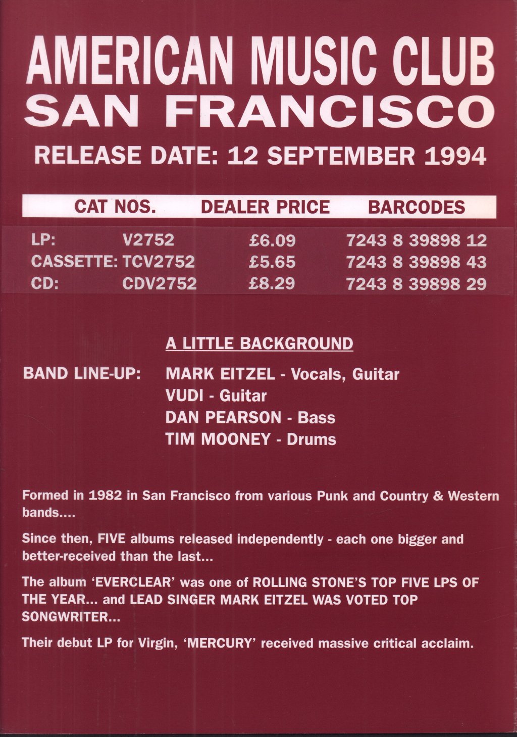 American Music Club - San Francisco - Card