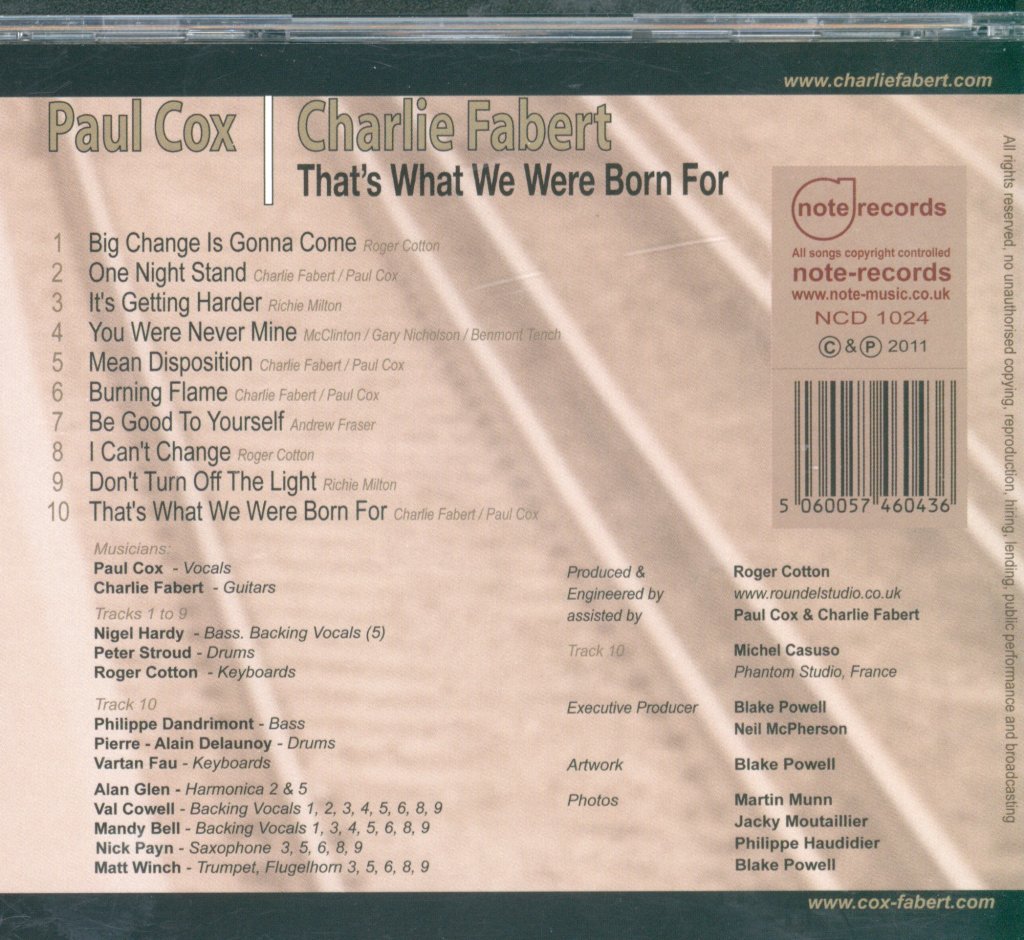 Paul Cox and Charlie Fasbert - That's What We Were Born For - Cd