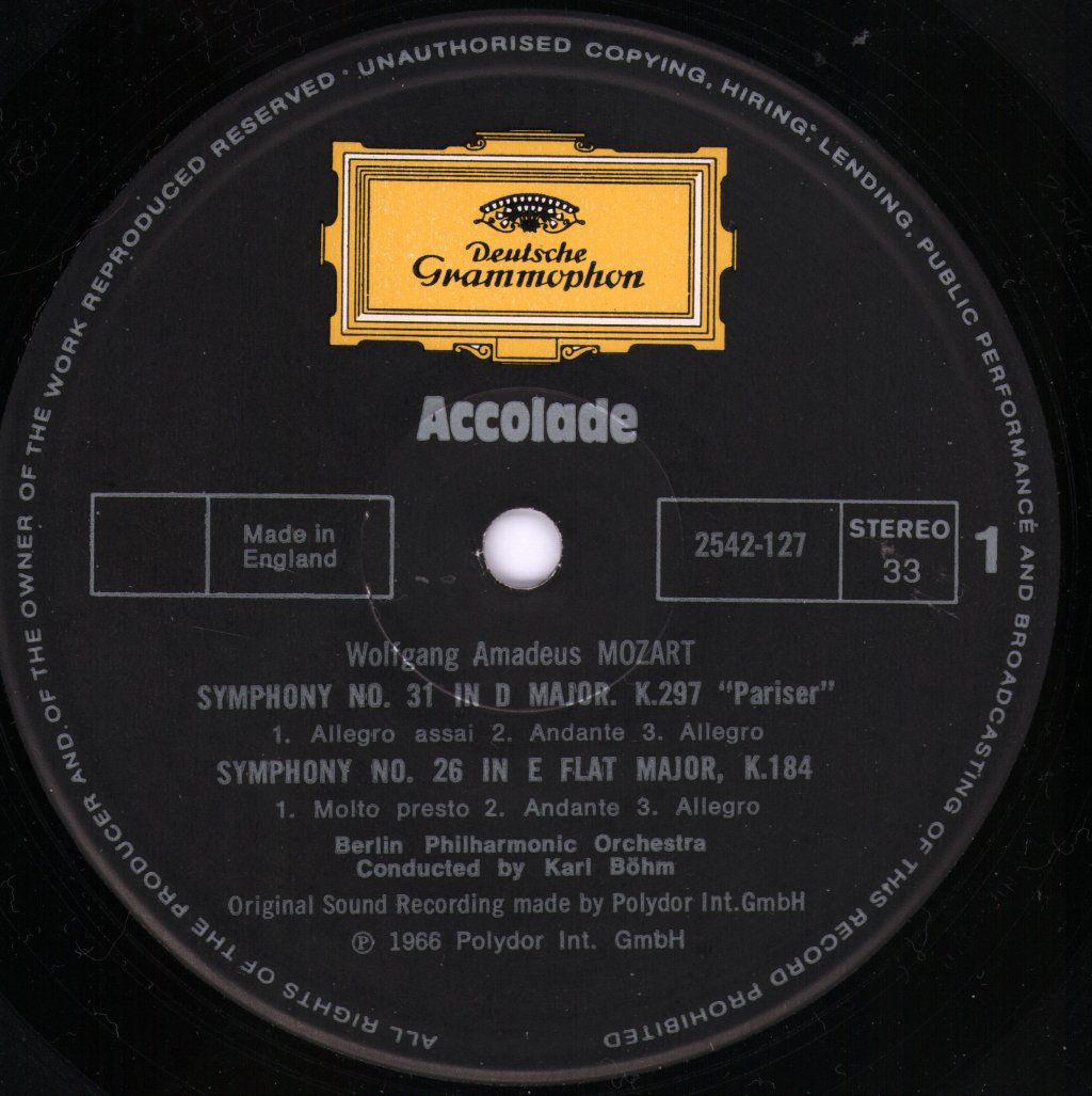 Karl Bohm / Berlin Philharmonic - Mozart - Symphonies Nos 26, 31 & 38 - Lp