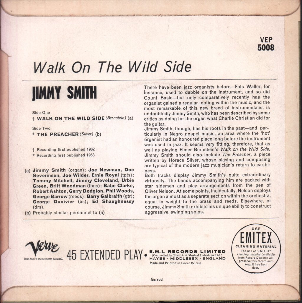Jimmy Smith - Walk On The Wild Side - 7 Inch
