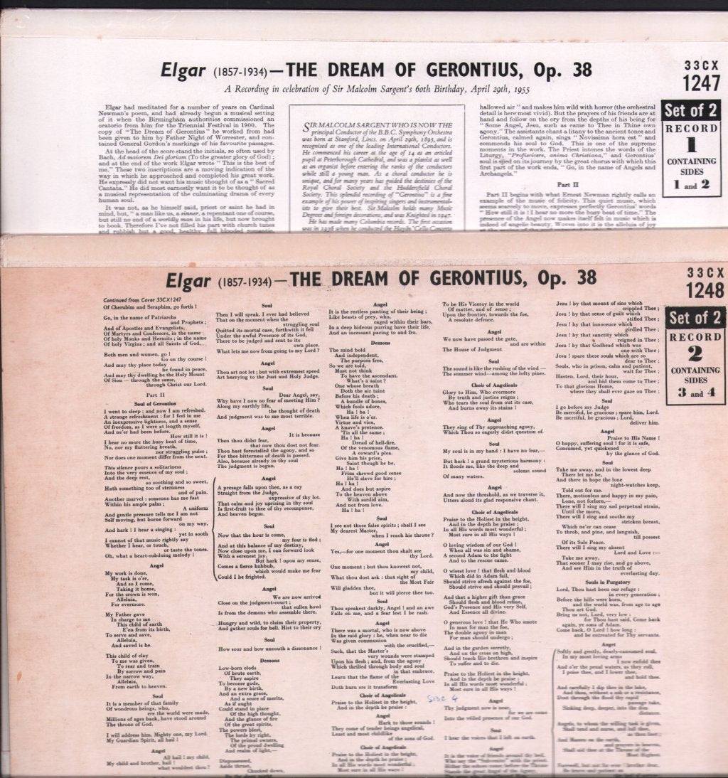 Sir Malcolm Sargent / Richard Lewis / Marjorie Thomas / Huddersfield Choral Society - Elgar - Dream Of Gerontius - Double Lp