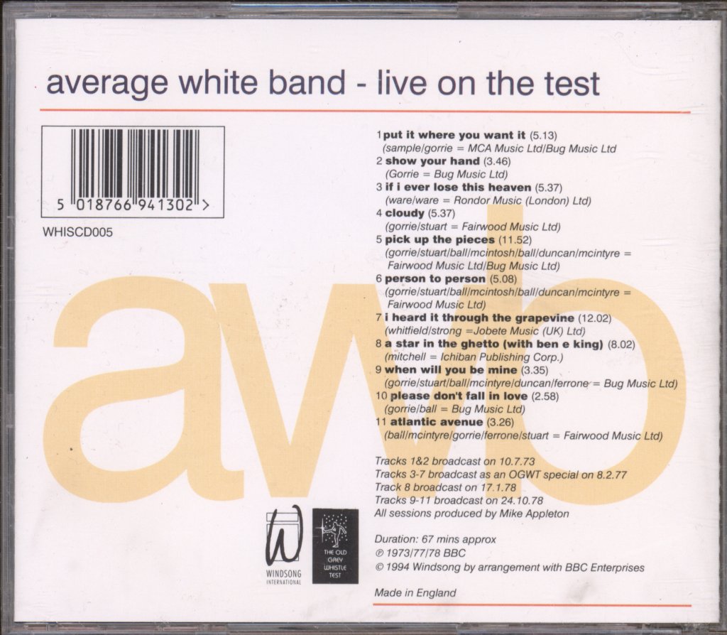 Average White Band - Live On The Test - Cd