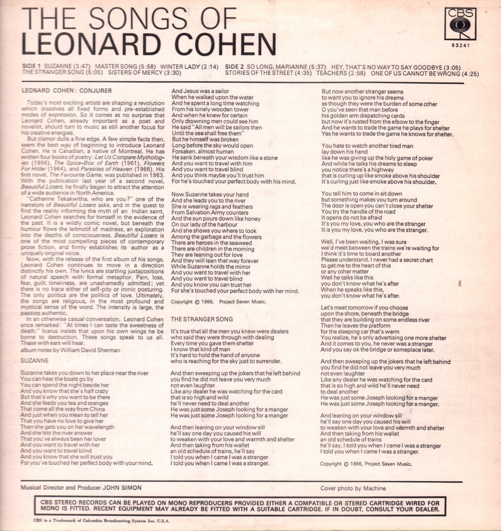 Leonard Cohen - Songs Of Leonard Cohen - Lp