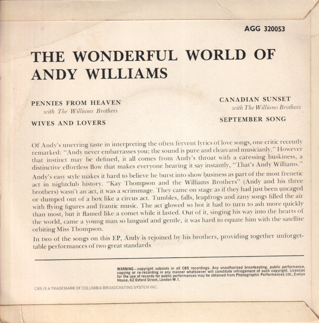 Andy Williams - Wonderful World Of - 7 Inch