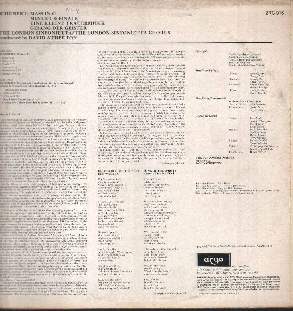 London Sinfonietta / David Atherton - Schubert - Mass In C - Lp