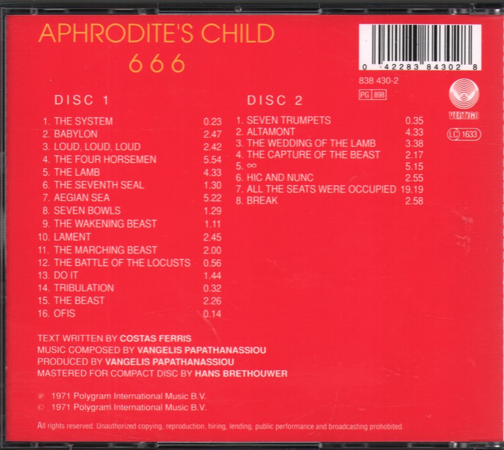 Aphrodite's Child - 666 - Double Cd