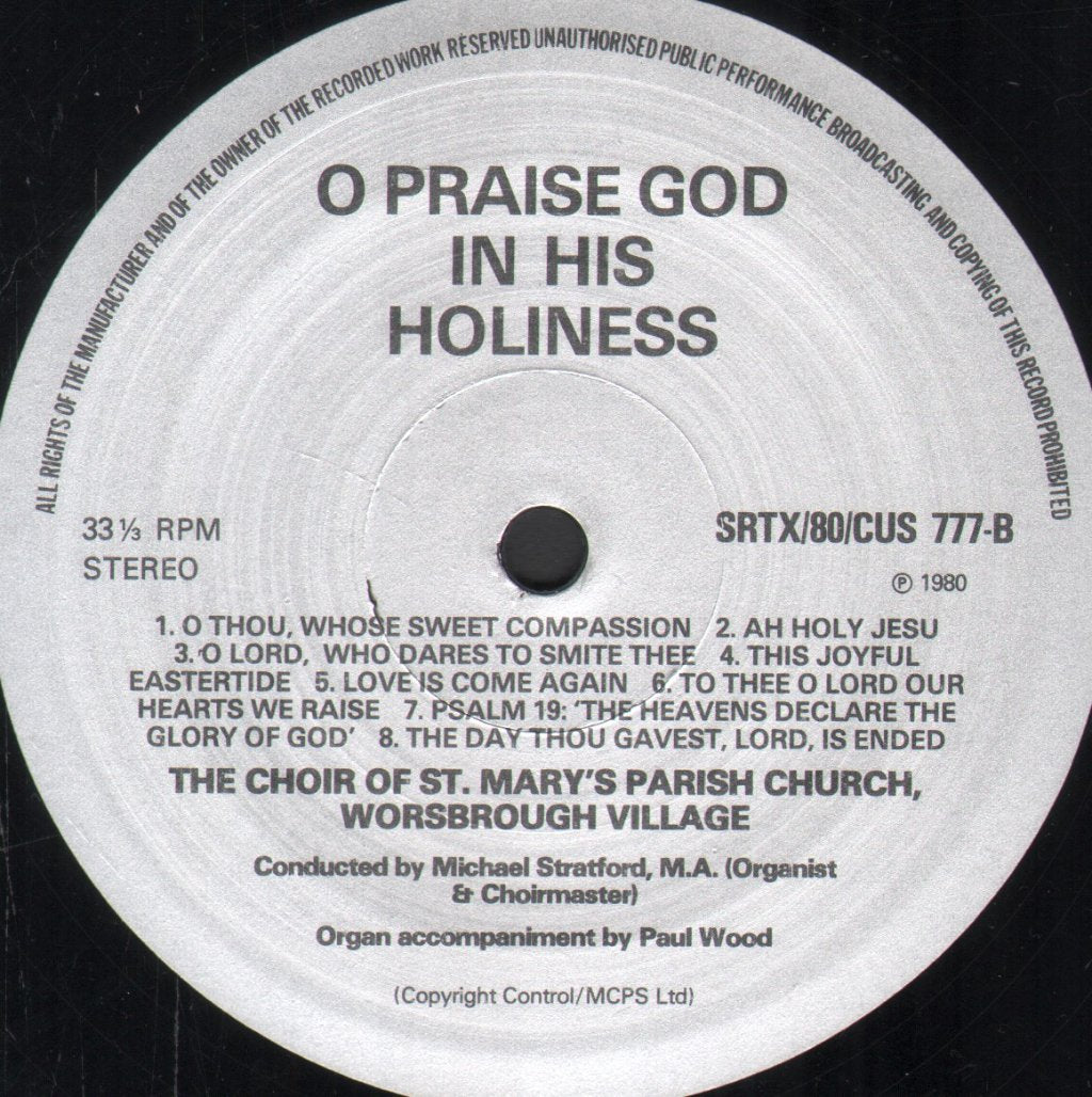 Choir of St. Mary's Parish Church, Worsbrough Village - O Praise God In His Holiness - Lp