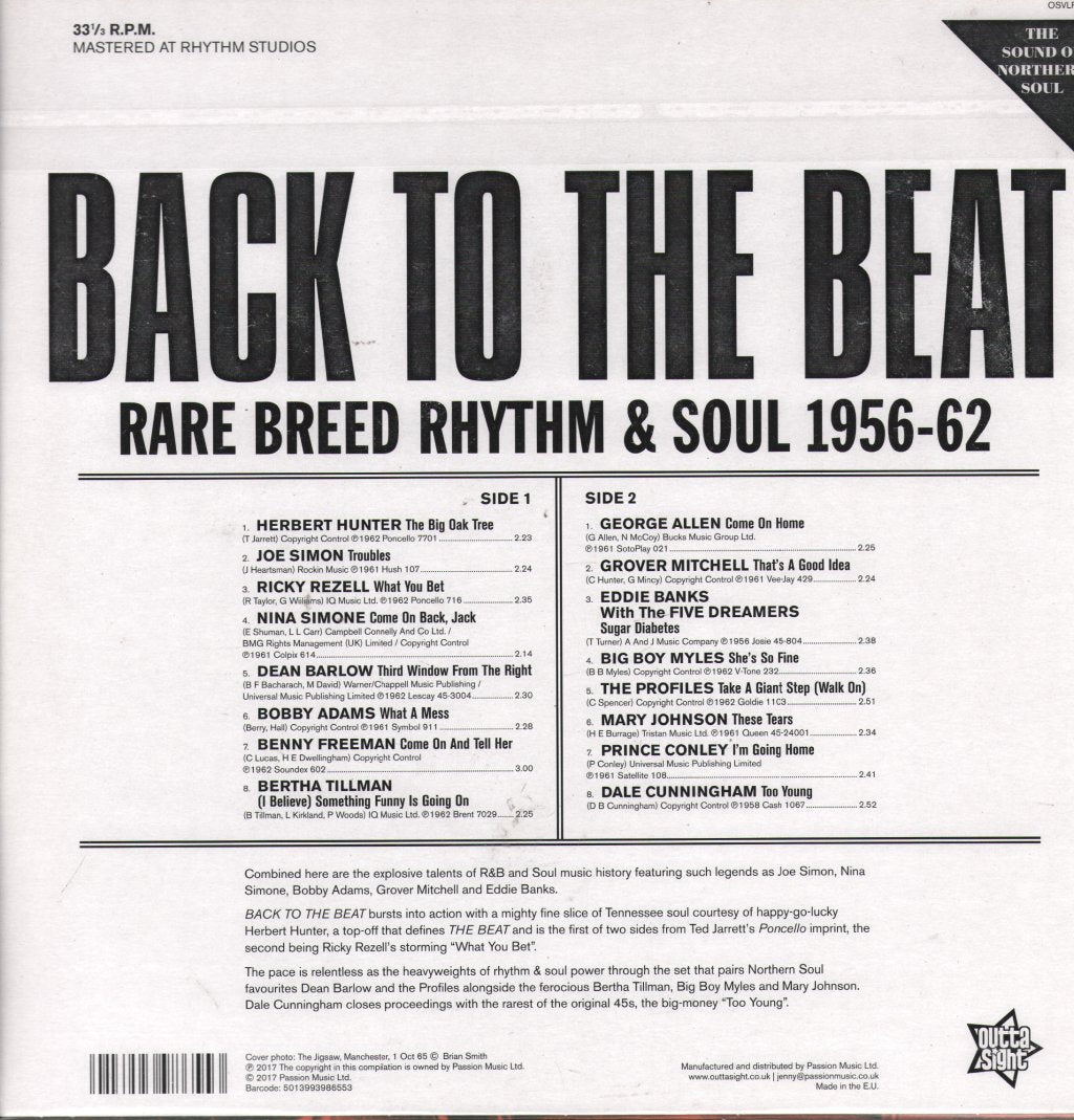 Various Artists - Back To The Beat: Rare Breed Rhythm & Soul 1956-62 - Lp