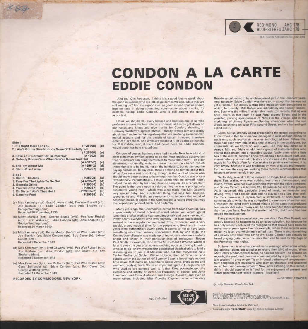 Eddie Condon - Condon A La Carte - Lp