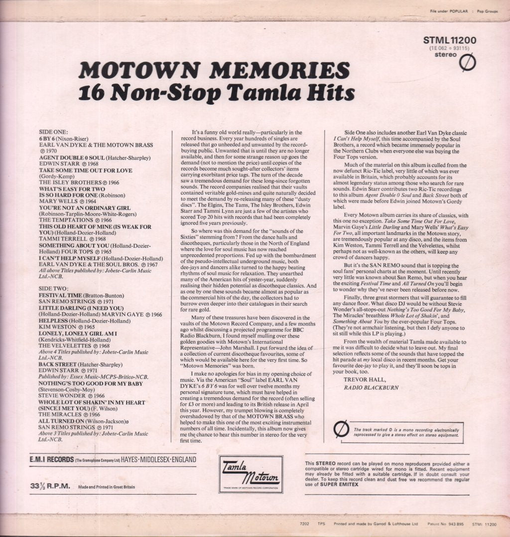 Various Artists - Motown Memories 16 Non Stop Tamla Hits - Lp