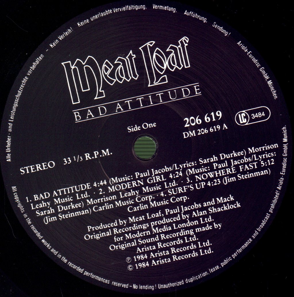 Meat Loaf - Bad Attitude - Lp