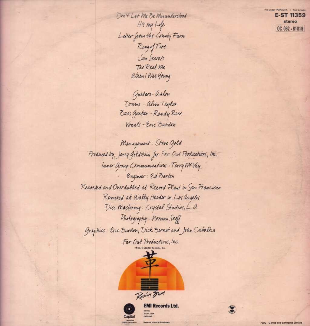 Eric Burdon Band - Sun Secrets - Lp