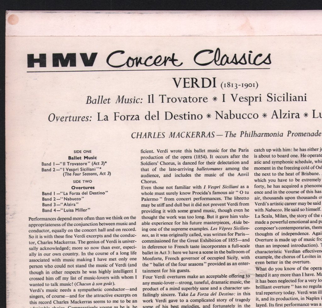 Charles Mackerras / Philharmonia Promenade Orchestra - Verdi - Ballet Music / Overtures - Lp