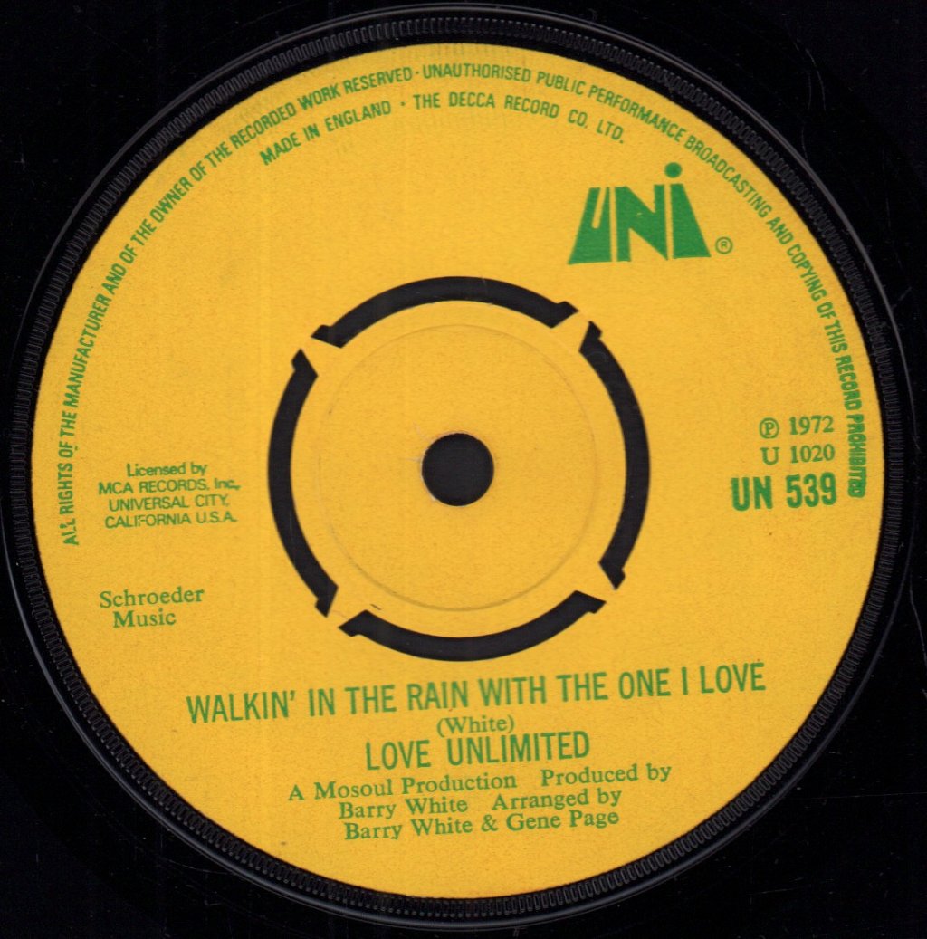 Love Unlimited - Walkin' In The Rain With The One I Love - 7 Inch