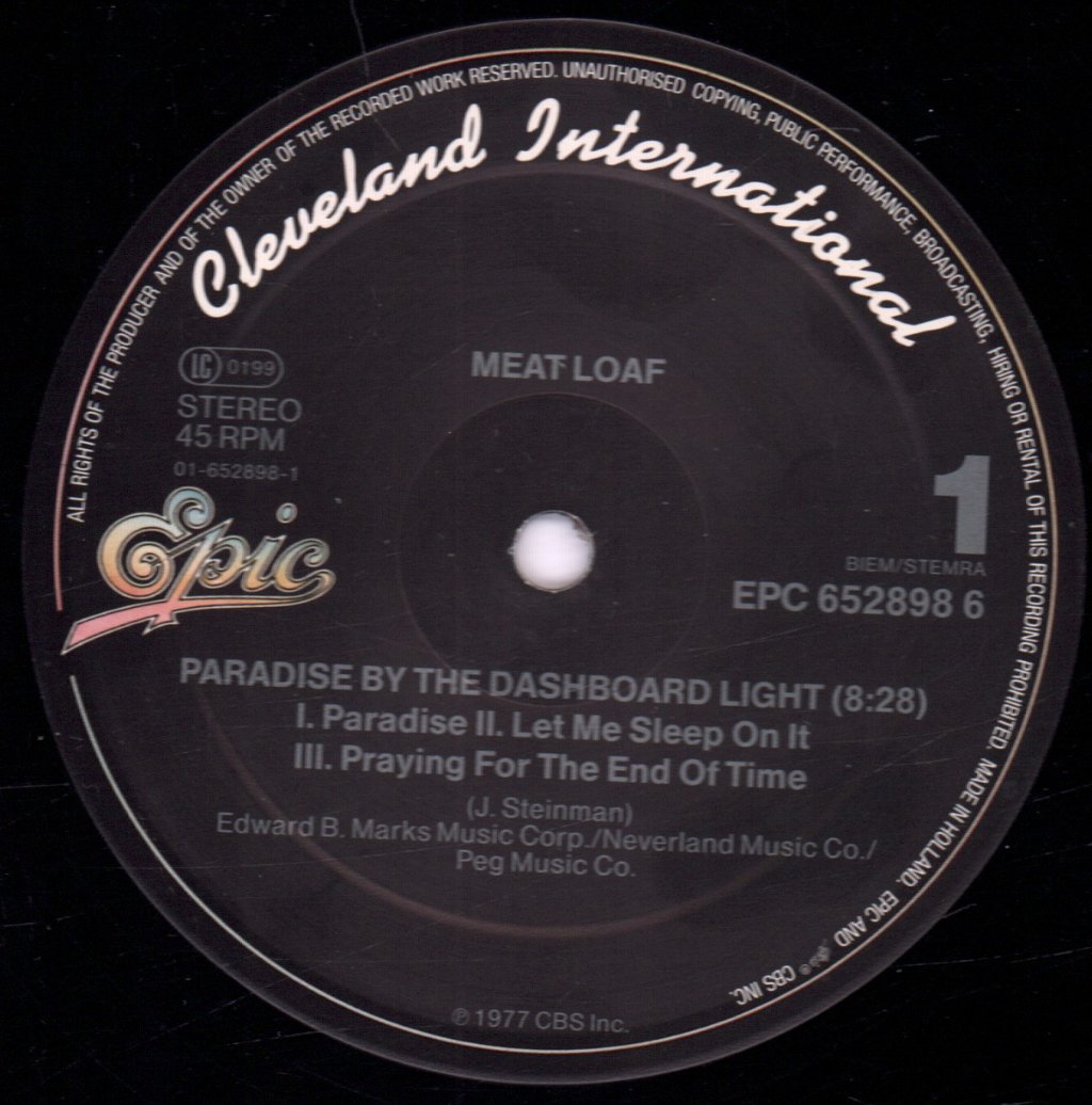Meat Loaf - Paradise By The Dashboard Light - 12 Inch